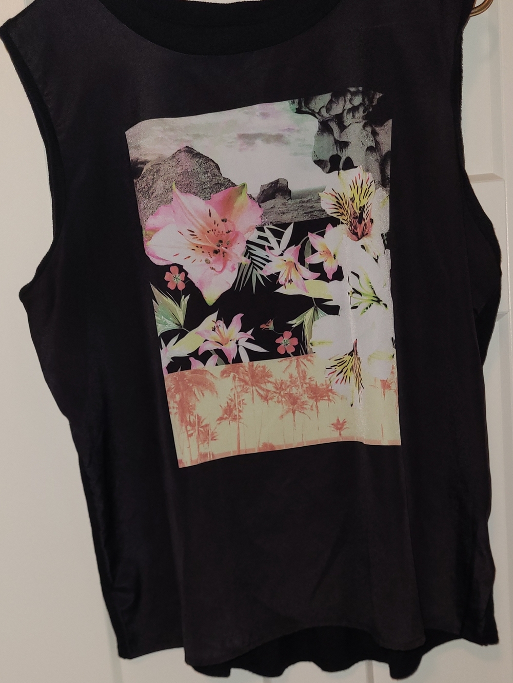 Express Black Floral Graphic Tank with Pink & Cream Accents